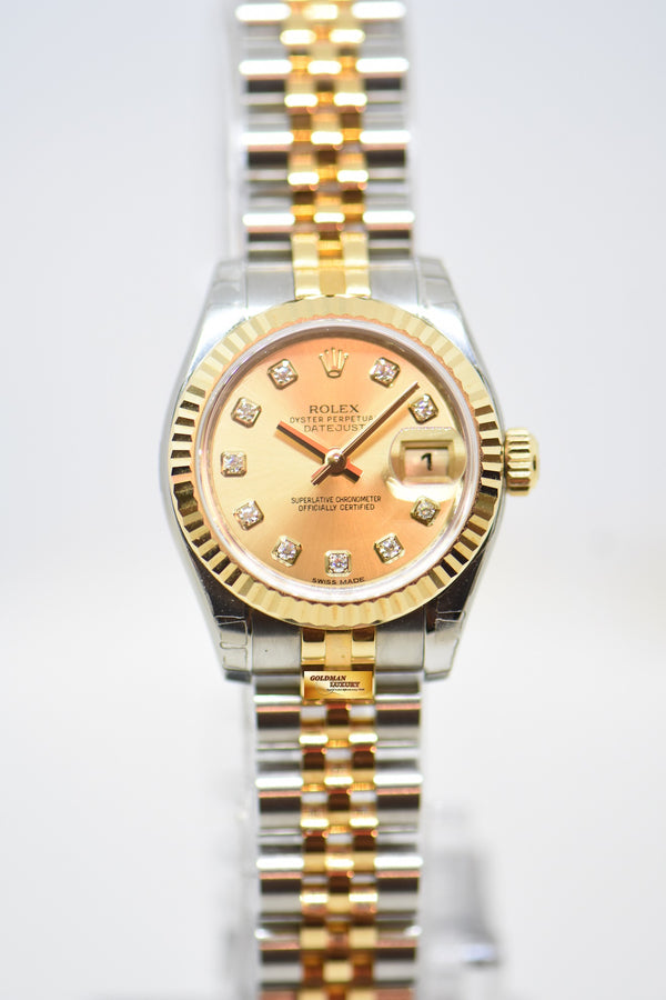 [SOLD] ROLEX OYSTER DATEJUST 26mm HALF-GOLD IN JUBILEE BRACELET CHAMPAGNE DIAMOND DIAL 179173 (NEW-UNWORN)(STICKERS INTACT)