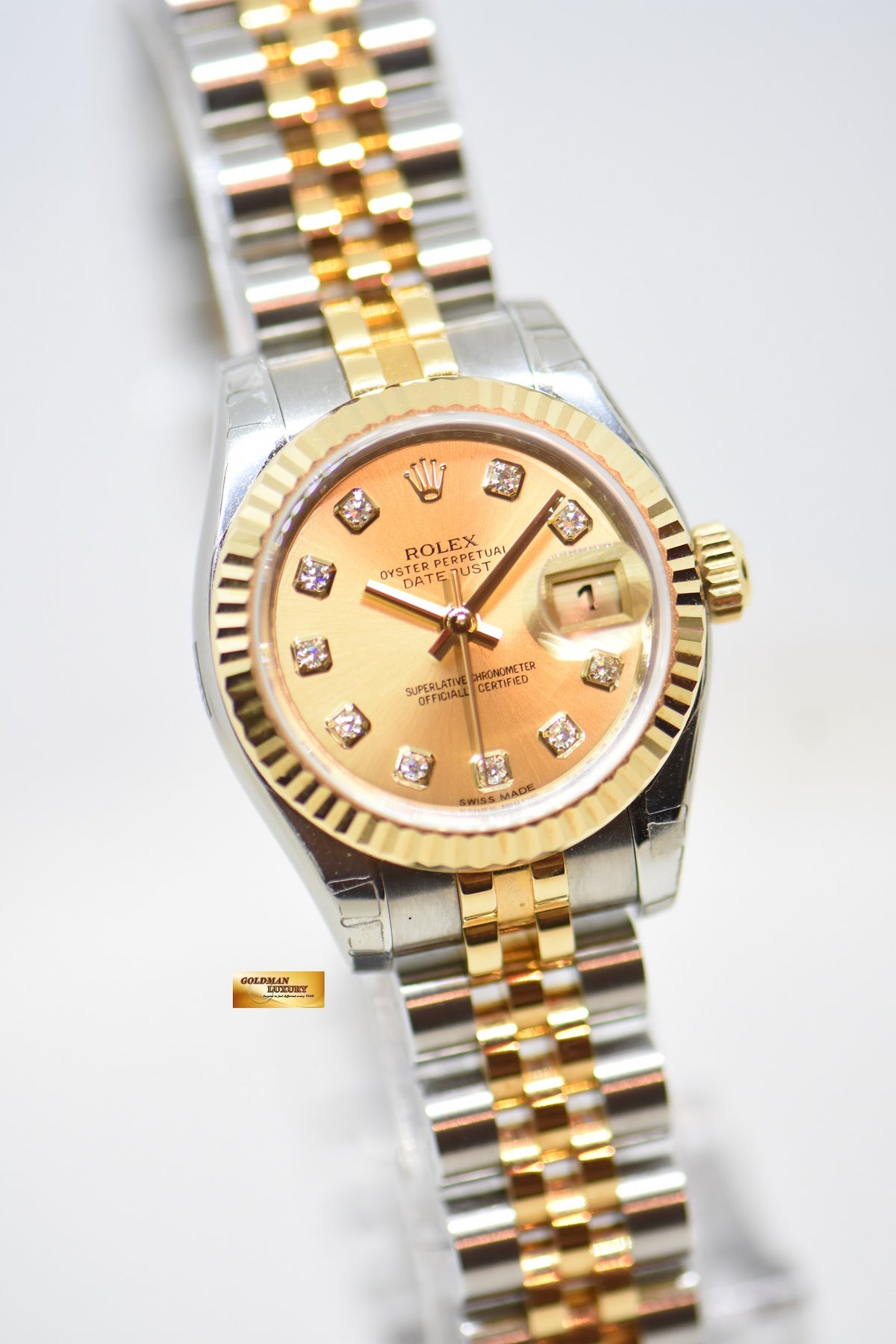 [SOLD] ROLEX OYSTER DATEJUST 26mm HALF-GOLD IN JUBILEE BRACELET CHAMPAGNE DIAMOND DIAL 179173 (NEW-UNWORN)(STICKERS INTACT)