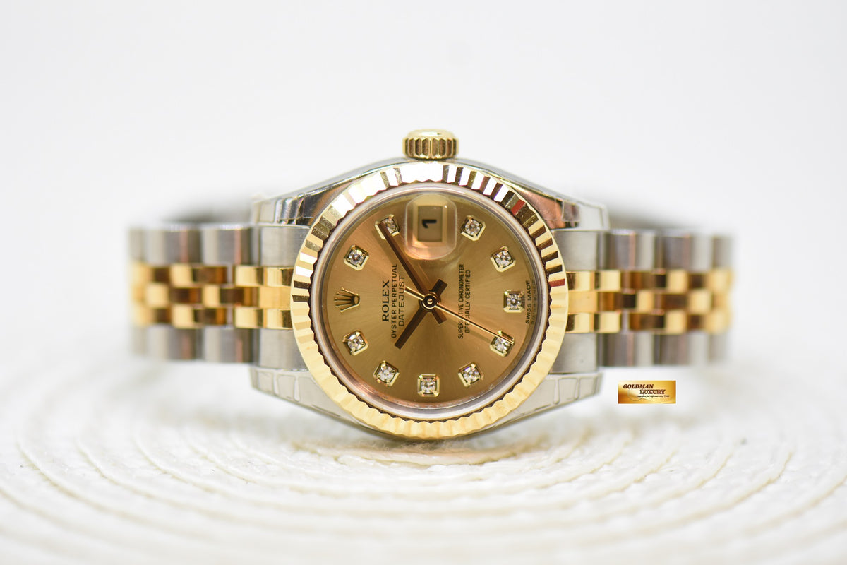 [SOLD] ROLEX OYSTER DATEJUST 26mm HALF-GOLD IN JUBILEE BRACELET CHAMPAGNE DIAMOND DIAL 179173 (NEW-UNWORN)(STICKERS INTACT)