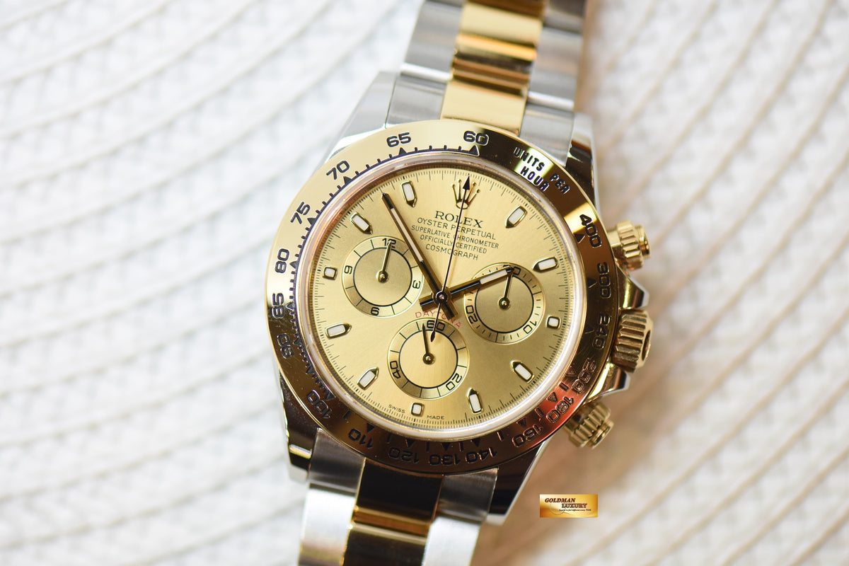 [SOLD] ROLEX OYSTER DAYTONA CHRONOGRAPH 40mm GOLD / STEEL IN OYSTER BRACELET CHAMPAGNE GOLD DIAL 116503 (MINT)