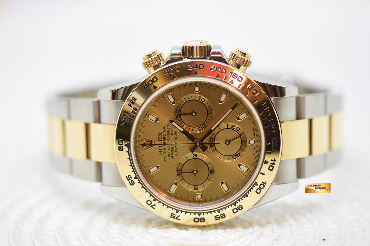 [SOLD] ROLEX OYSTER DAYTONA CHRONOGRAPH 40mm GOLD / STEEL IN OYSTER BRACELET CHAMPAGNE GOLD DIAL 116503 (MINT)