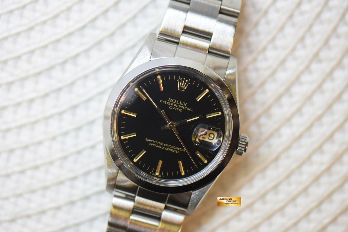 [SOLD] ROLEX OYSTER PERPETUAL DATE 34mm STEEL IN BRACELET BLACK DIAL 15000 (MINT)