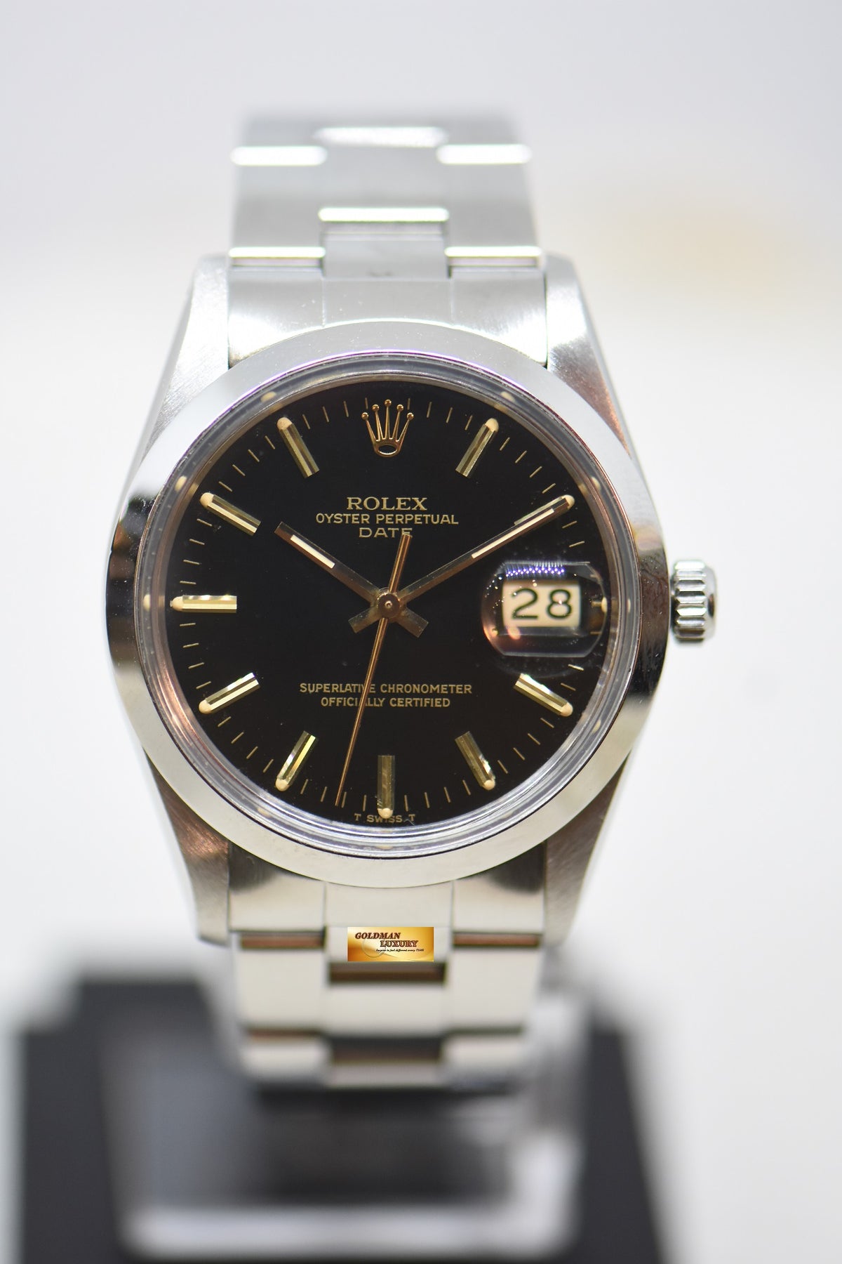 [SOLD] ROLEX OYSTER PERPETUAL DATE 34mm STEEL IN BRACELET BLACK DIAL 15000 (MINT)