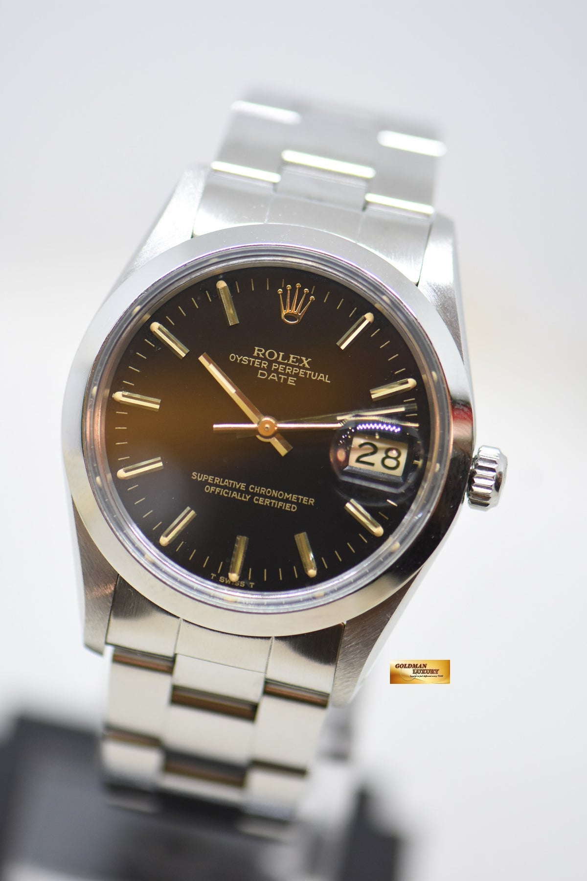 [SOLD] ROLEX OYSTER PERPETUAL DATE 34mm STEEL IN BRACELET BLACK DIAL 15000 (MINT)