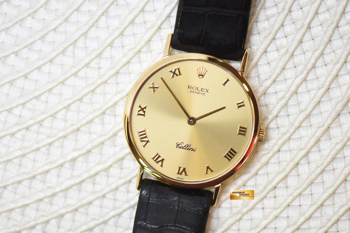 [SOLD] ROLEX GEVENE CELLINI 32mm YELLOW GOLD IN LEATHER STRAP MANUAL WINDING 4112 (MINT)