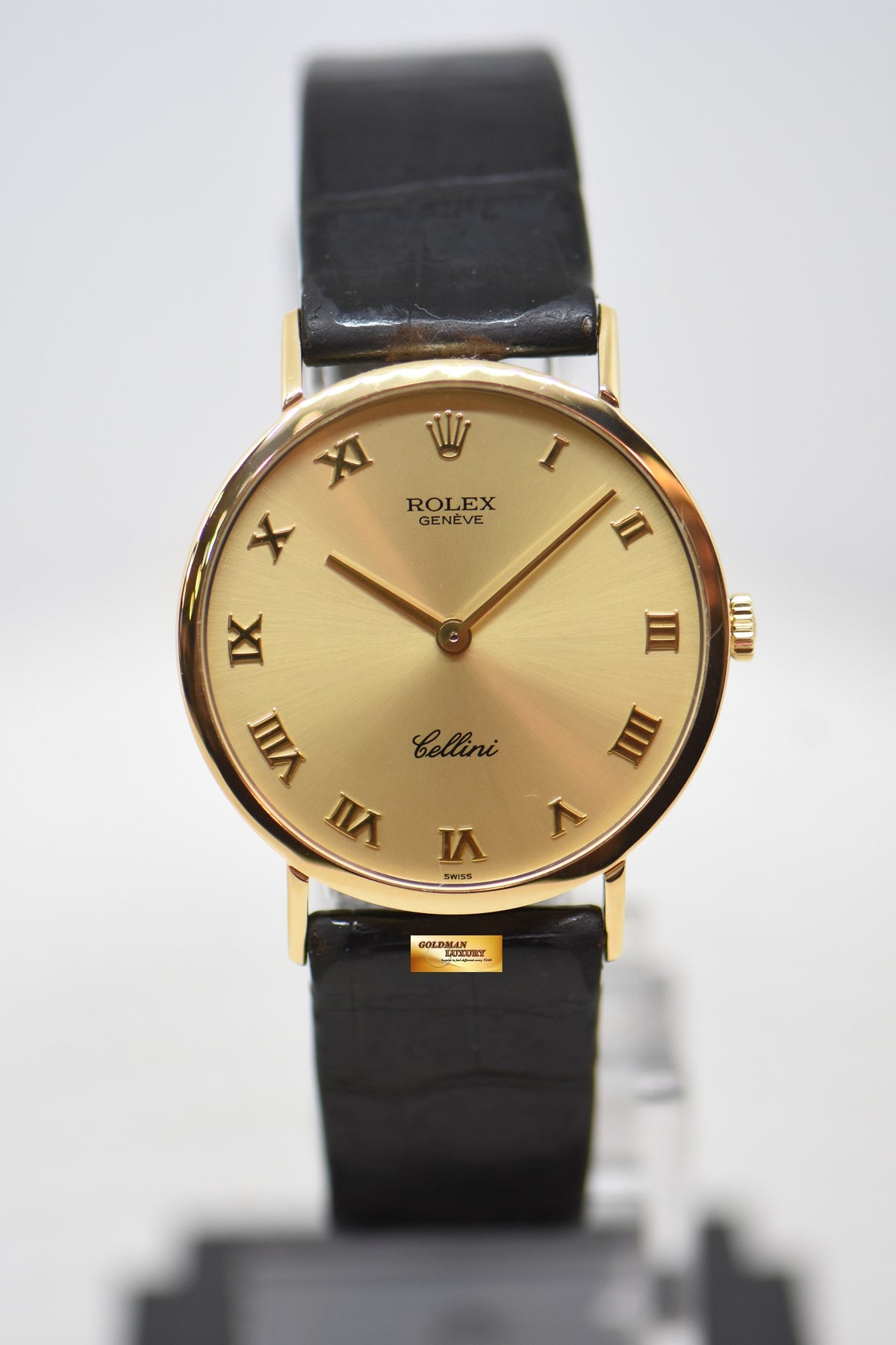 [SOLD] ROLEX GEVENE CELLINI 32mm YELLOW GOLD IN LEATHER STRAP MANUAL WINDING 4112 (MINT)