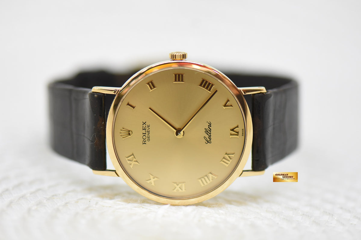 [SOLD] ROLEX GEVENE CELLINI 32mm YELLOW GOLD IN LEATHER STRAP MANUAL WINDING 4112 (MINT)