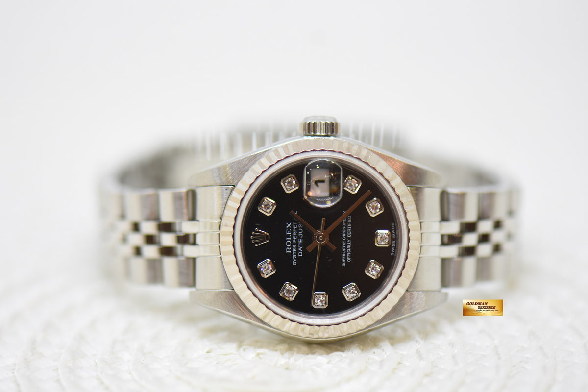 [SOLD] ROLEX OYSTER DATEJUST 26mm BLACK DIAMOND DIAL STEEL IN JUBILEE BRACELET 79174 (MINT)