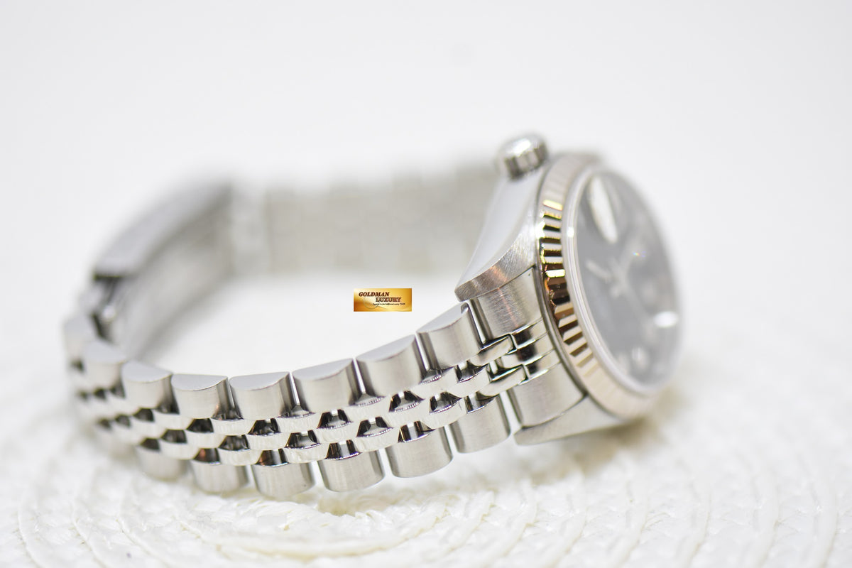 [SOLD] ROLEX OYSTER DATEJUST 26mm BLACK DIAMOND DIAL STEEL IN JUBILEE BRACELET 79174 (MINT)
