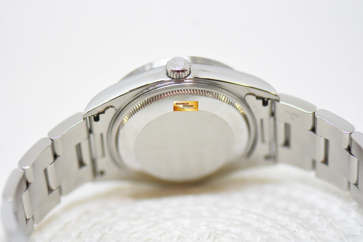 [SOLD] ROLEX OYSTER DATE 34mm STEEL IN BRACELET ENGINE-TURN BEZEL BLACK DIAL 15210 (QUICKSET-DATE) (MINT)