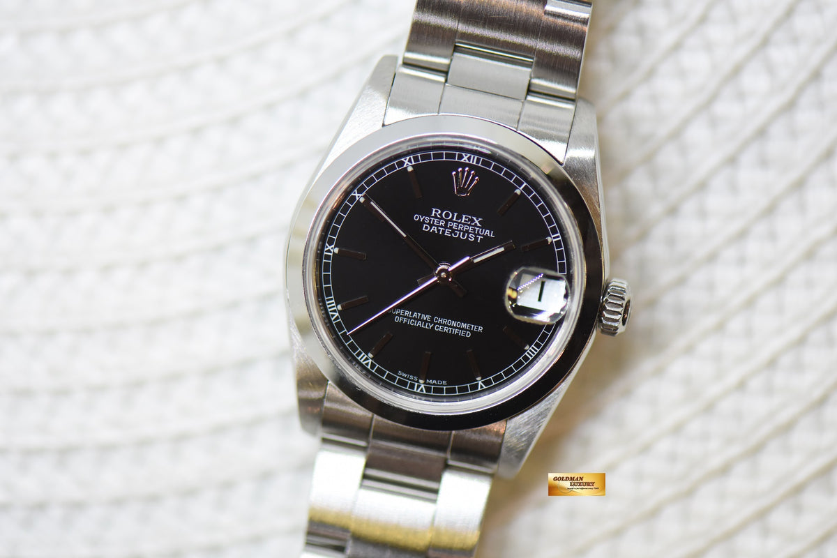 [SOLD] ROLEX OYSTER DATEJUST 31mm STEEL IN OYSTER BRACELET BLACK DIAL 78240 (QUICKSET-DATE) (MINT)