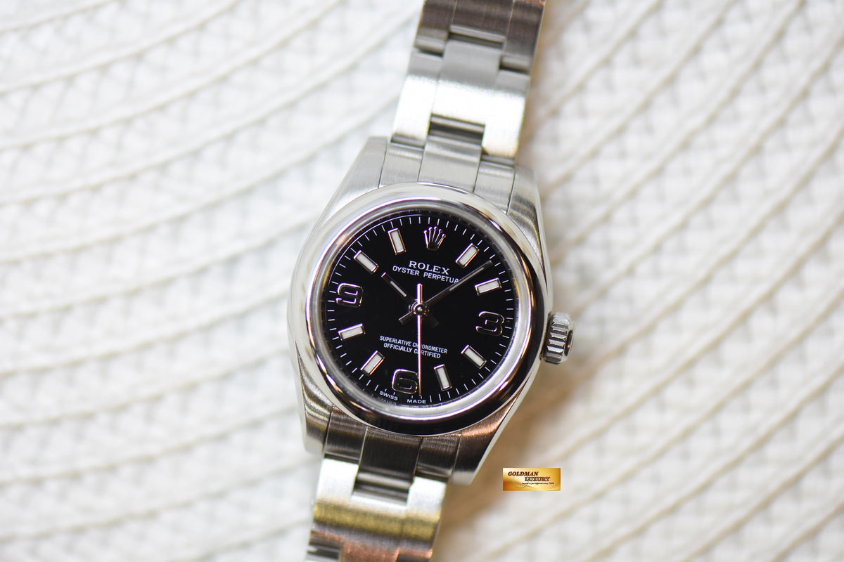 [SOLD] ROLEX OYSTER PERPETUAL 26mm STEEL IN OYSTER BRACELET BLACK 3,6,9 DIAL 176200 (MINT)