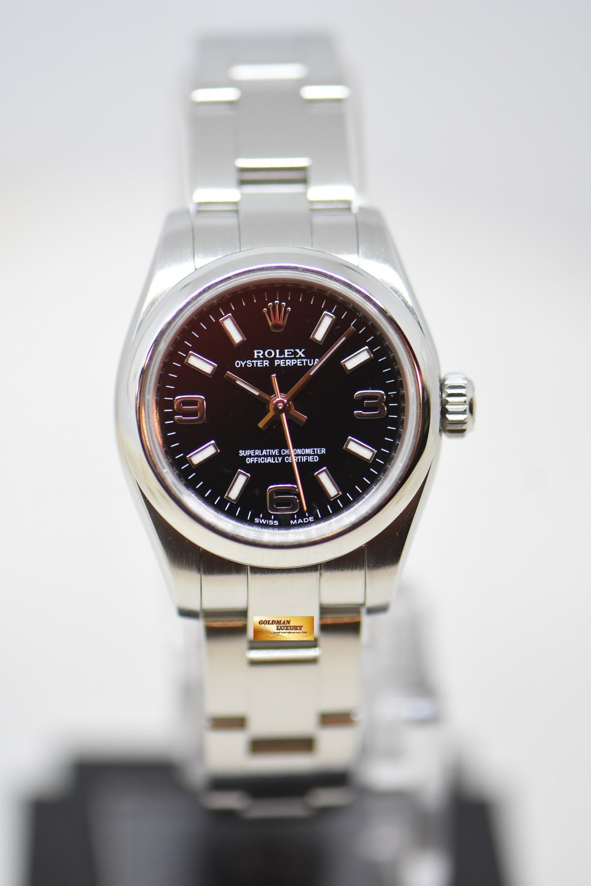 [SOLD] ROLEX OYSTER PERPETUAL 26mm STEEL IN OYSTER BRACELET BLACK 3,6,9 DIAL 176200 (MINT)