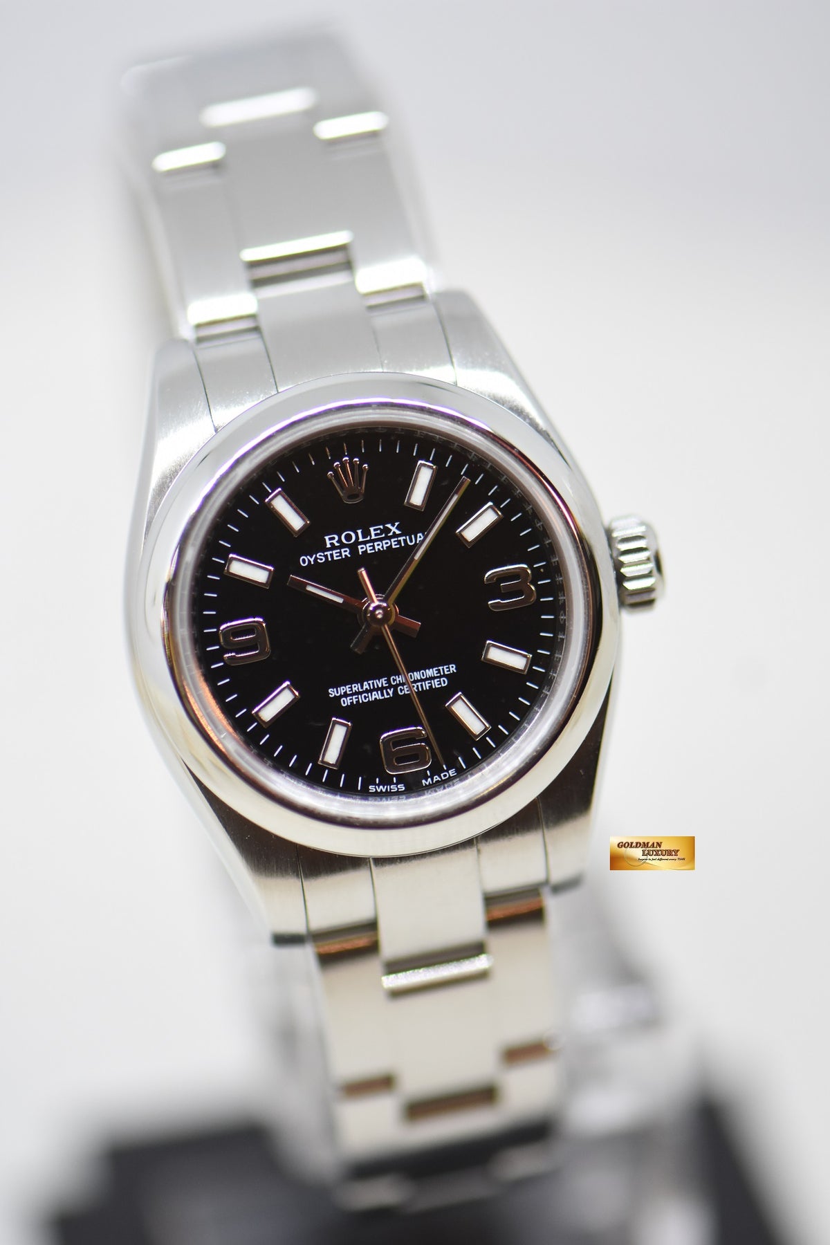 [SOLD] ROLEX OYSTER PERPETUAL 26mm STEEL IN OYSTER BRACELET BLACK 3,6,9 DIAL 176200 (MINT)