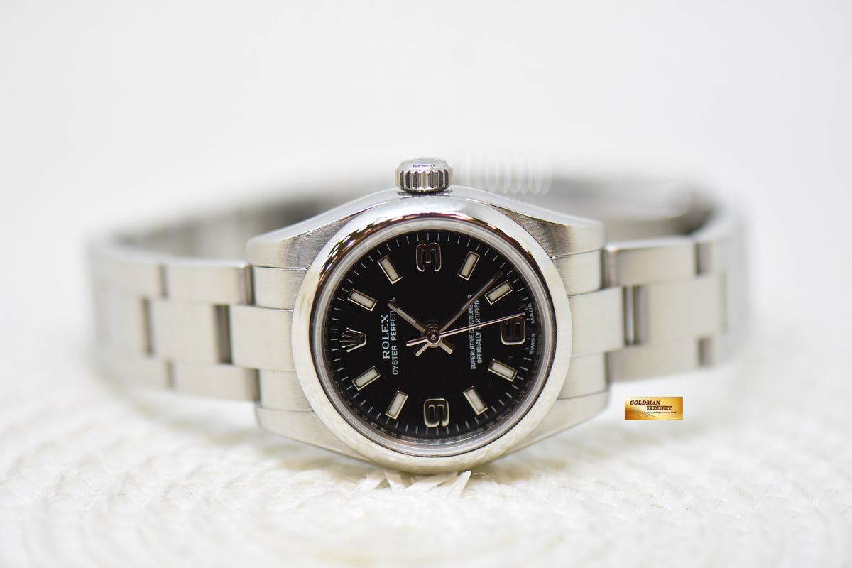 [SOLD] ROLEX OYSTER PERPETUAL 26mm STEEL IN OYSTER BRACELET BLACK 3,6,9 DIAL 176200 (MINT)