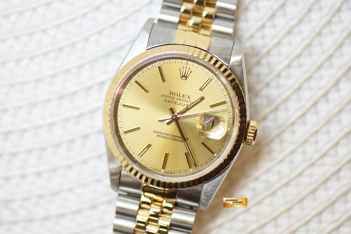 [SOLD] ROLEX OYSTER DATEJUST 36mm HALF-GOLD IN JUBILEE BRACELET GOLD DIAL 16233 (MINT)