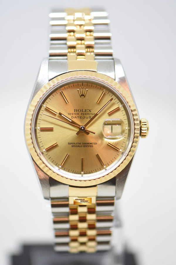 [SOLD] ROLEX OYSTER DATEJUST 36mm HALF-GOLD IN JUBILEE BRACELET GOLD DIAL 16233 (MINT)