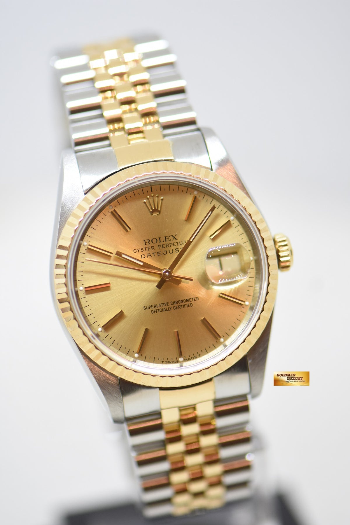 [SOLD] ROLEX OYSTER DATEJUST 36mm HALF-GOLD IN JUBILEE BRACELET GOLD DIAL 16233 (MINT)