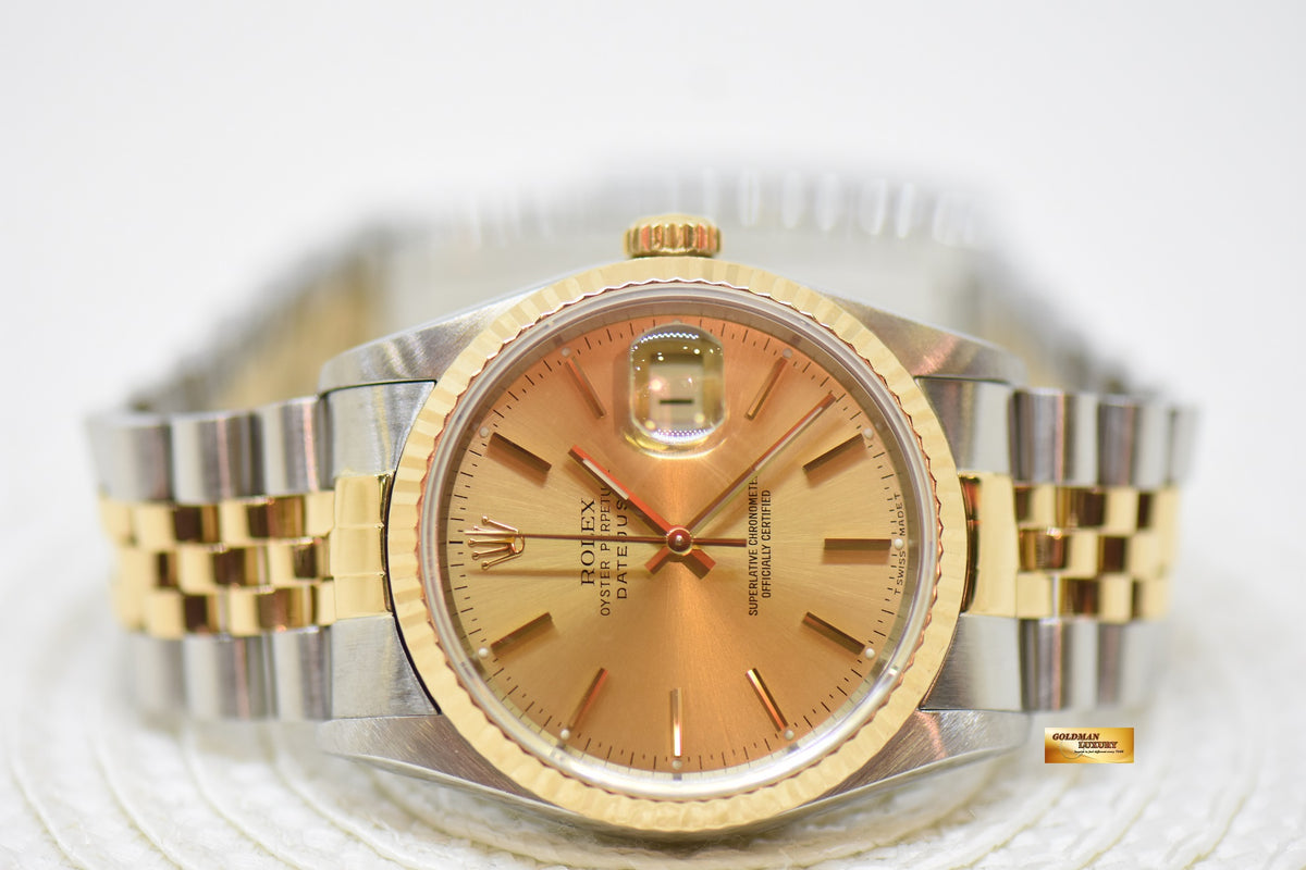 [SOLD] ROLEX OYSTER DATEJUST 36mm HALF-GOLD IN JUBILEE BRACELET GOLD DIAL 16233 (MINT)