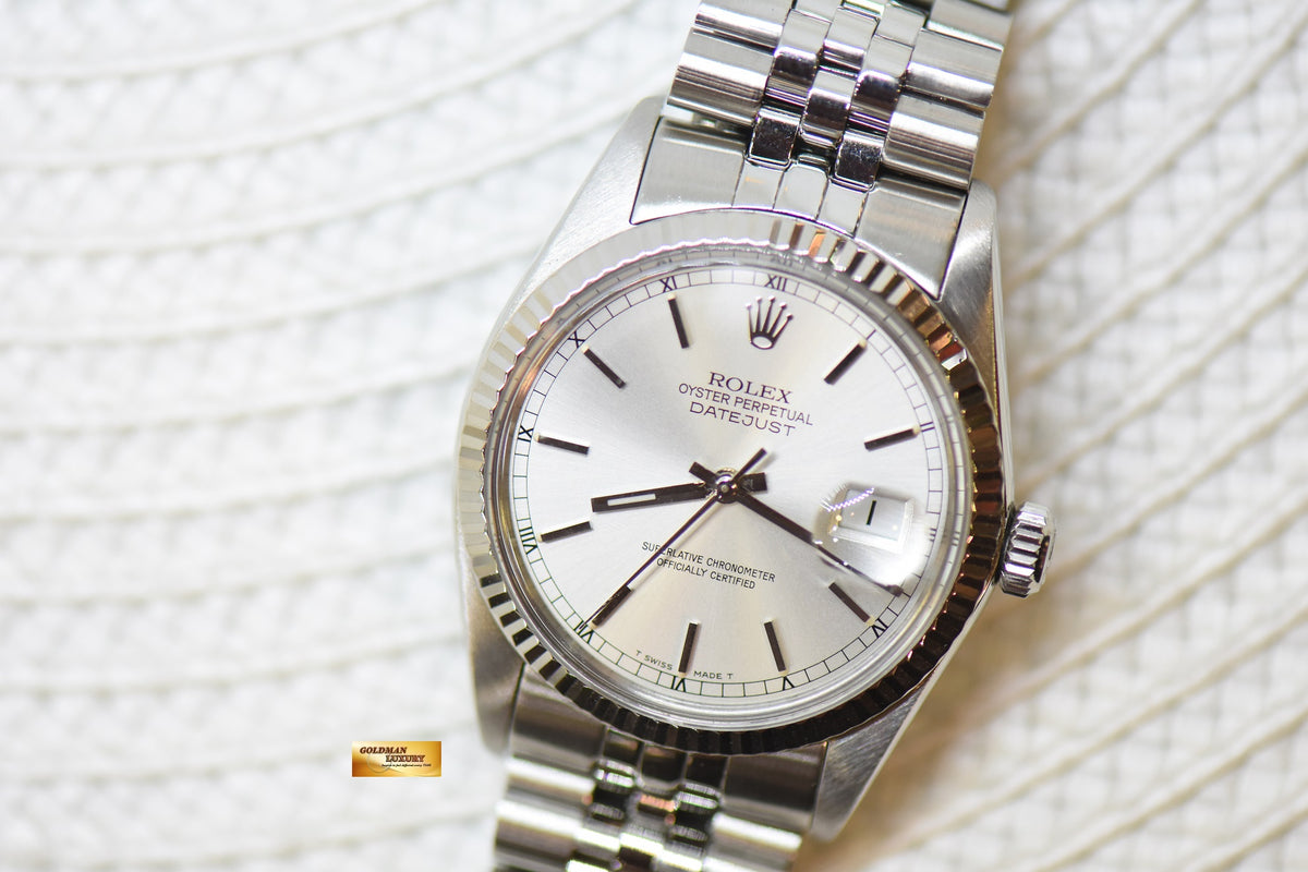 [SOLD] ROLEX OYSTER DATEJUST 36mm STEEL IN JUBILEE BRACELET SILVER DIAL 16014 (QUICKSET-DIAL) (MINT)