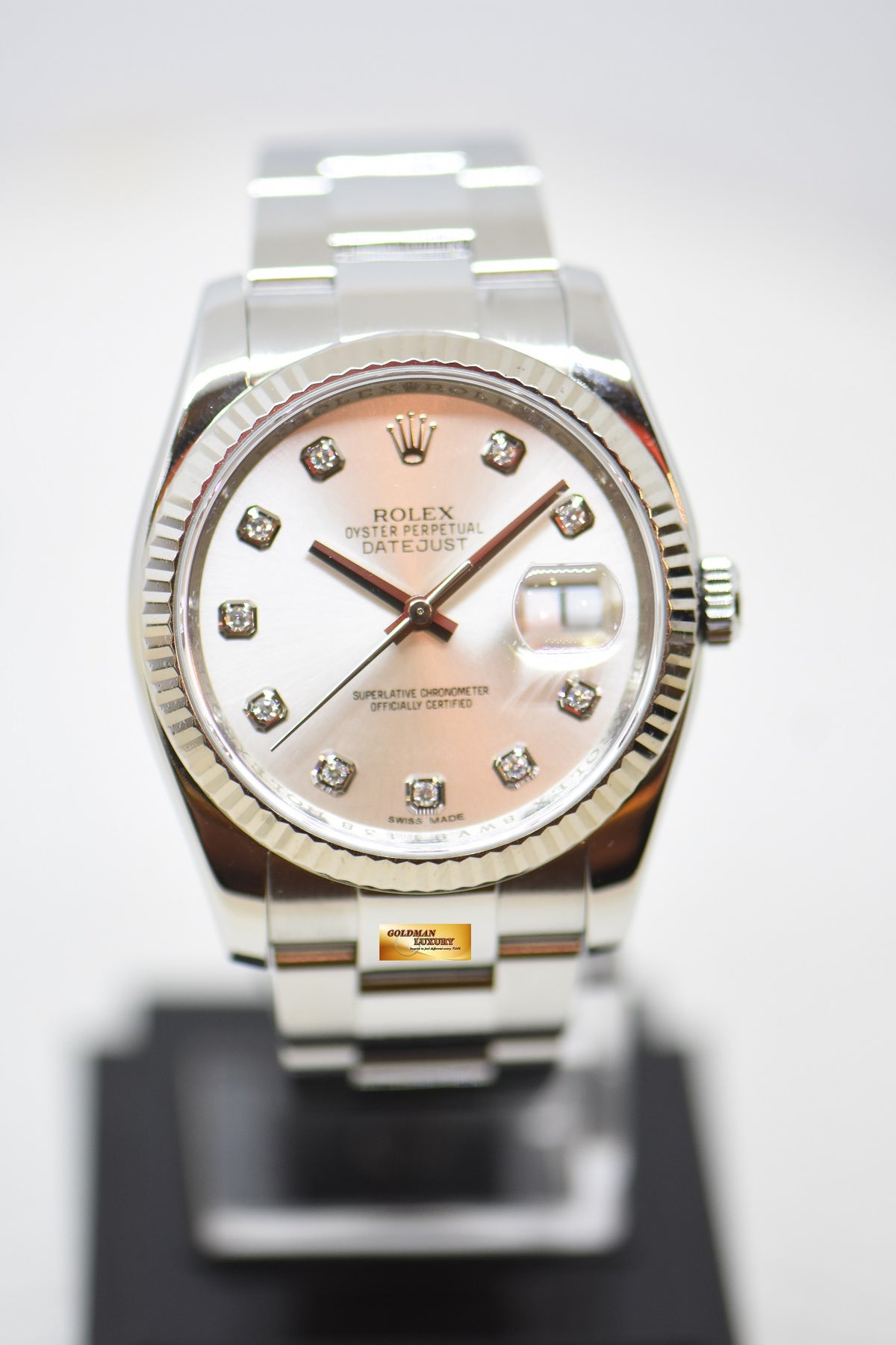 [SOLD] ROLEX OYSTER DATEJUST 36mm STEEL IN OYSTER BRACELET SILVER DIAMONDS DIAL 116234 (MINT)