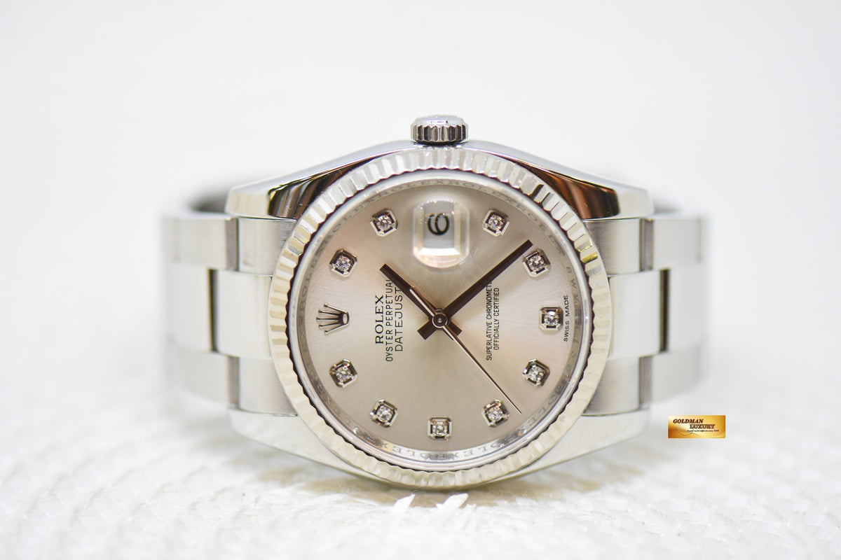 [SOLD] ROLEX OYSTER DATEJUST 36mm STEEL IN OYSTER BRACELET SILVER DIAMONDS DIAL 116234 (MINT)
