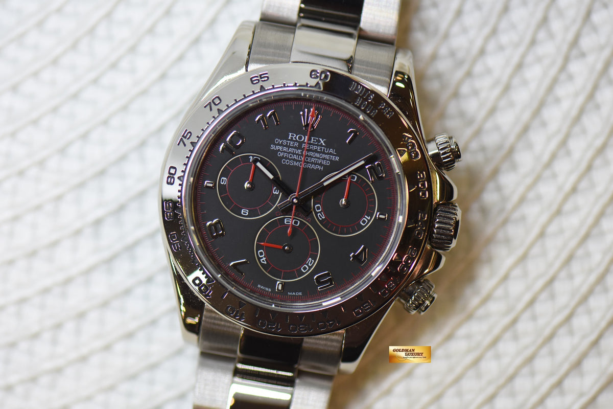 [SOLD] ROLEX OYSTER DAYTONA CHRONOGRAPH 40mm WHITE GOLD IN OYSTER BRACELET BLACK RACING DIAL “SPYDER” 116509 (MINT)