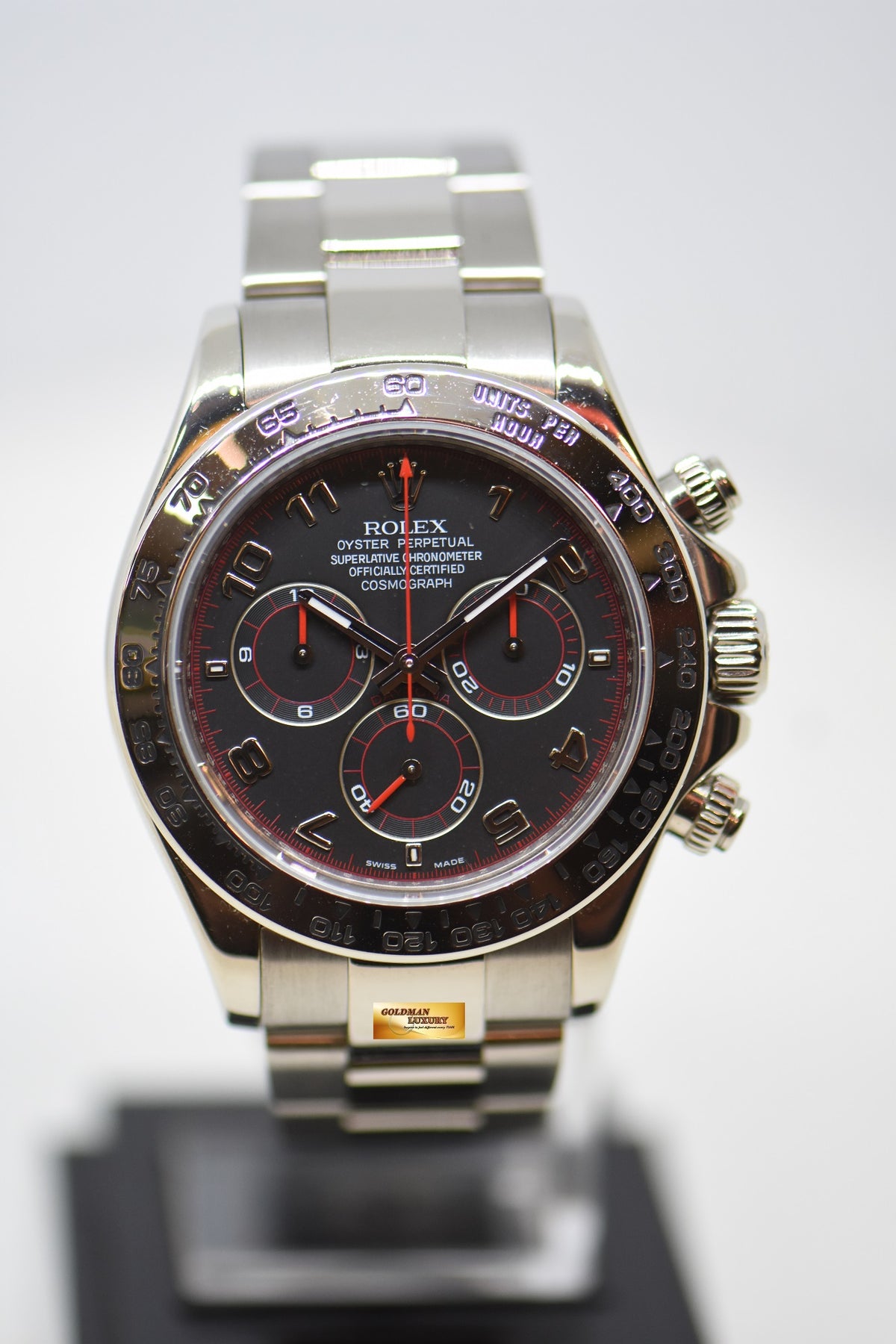 [SOLD] ROLEX OYSTER DAYTONA CHRONOGRAPH 40mm WHITE GOLD IN OYSTER BRACELET BLACK RACING DIAL “SPYDER” 116509 (MINT)