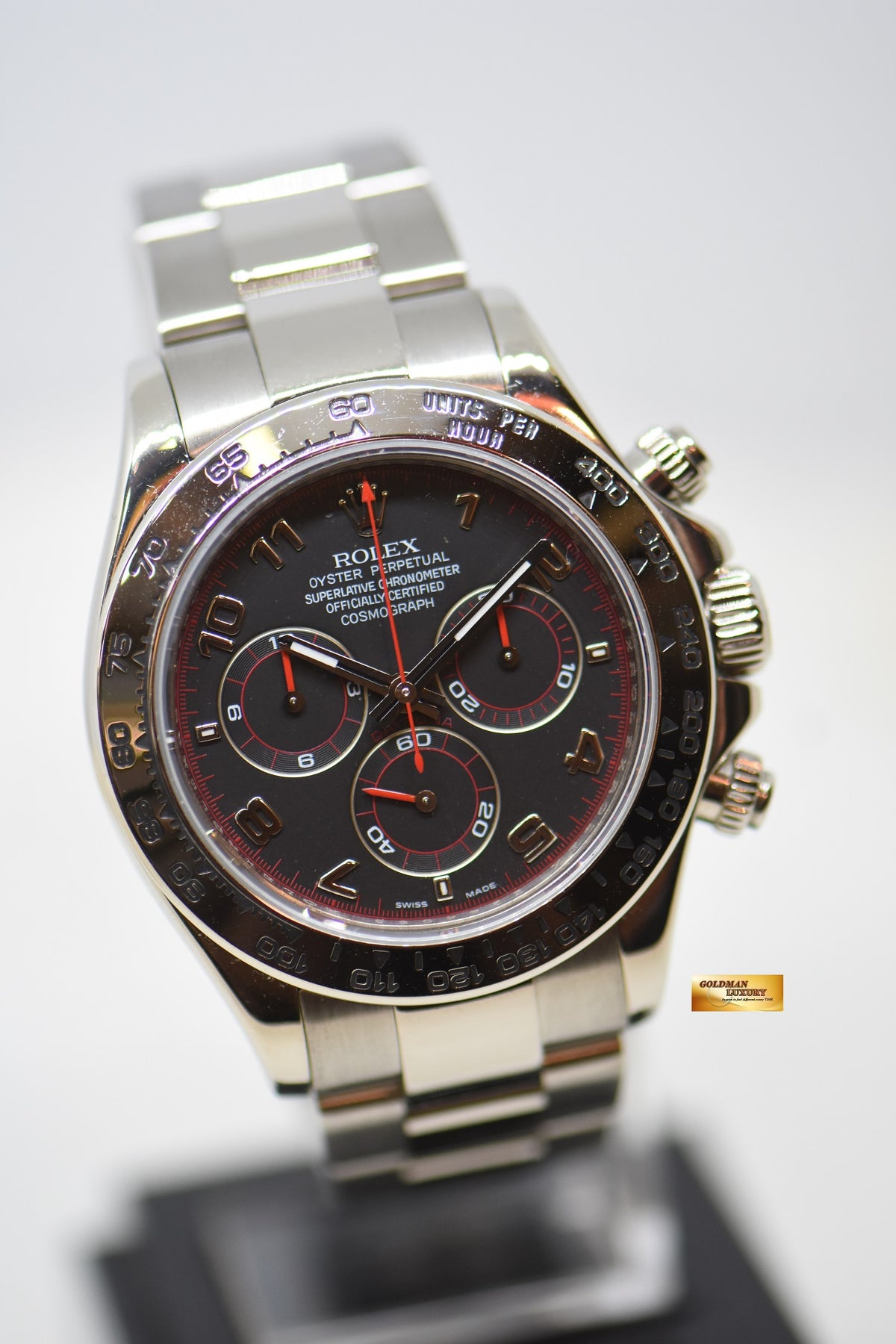 [SOLD] ROLEX OYSTER DAYTONA CHRONOGRAPH 40mm WHITE GOLD IN OYSTER BRACELET BLACK RACING DIAL “SPYDER” 116509 (MINT)