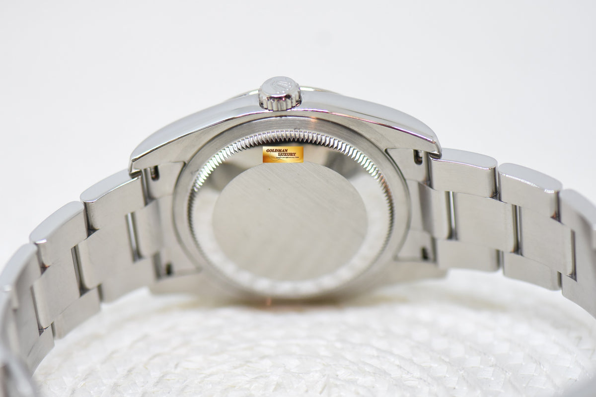 [SOLD] ROLEX OYSTER PERPETUAL 36mm STEEL IN OYSTER BRACELET 369 PINK NUMERALS DIAL 116034 (MINT)