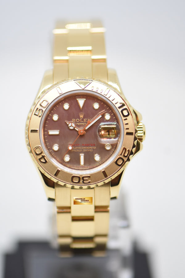 ROLEX OYSTER YACHTMASTER 29mm YELLOW GOLD IN BRACELET TAHITIAN MOP DIAL 169628 (MINT)