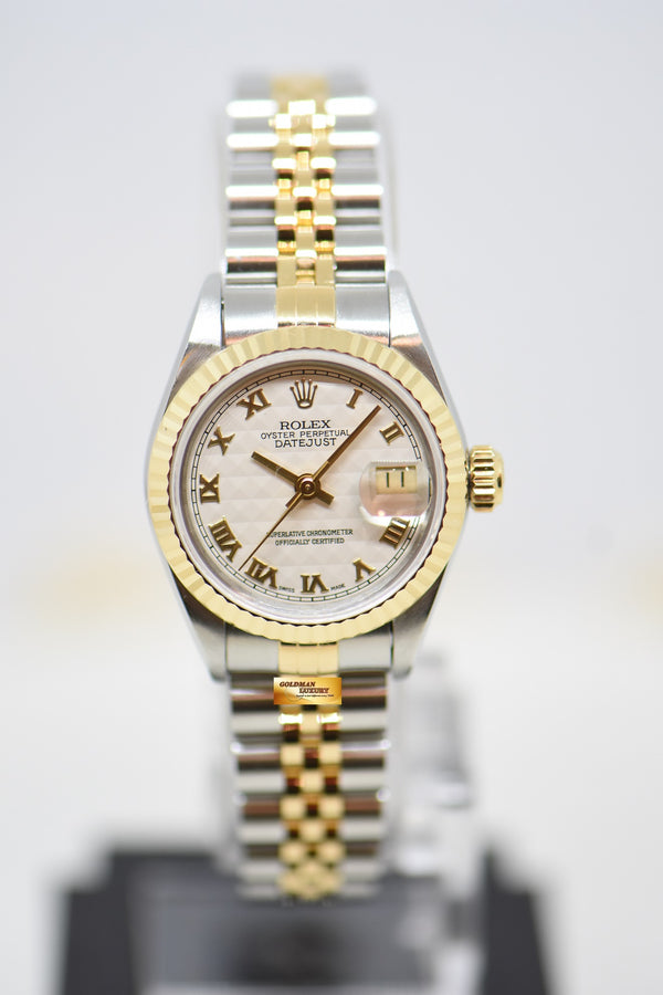 [SOLD] ROLEX OYSTER DATEJUST 26mm HALF-GOLD IN JUBILEE BRACELET PRISM ROMAN DIAL 69173 (MINT)