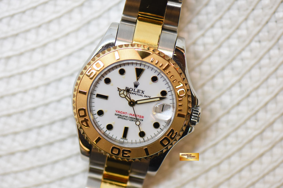 [SOLD] ROLEX OYSTER PERPETUAL YACHT-MASTER 35mm HALF-GOLD WHITE ONYX DIAL 68623 (MINT)