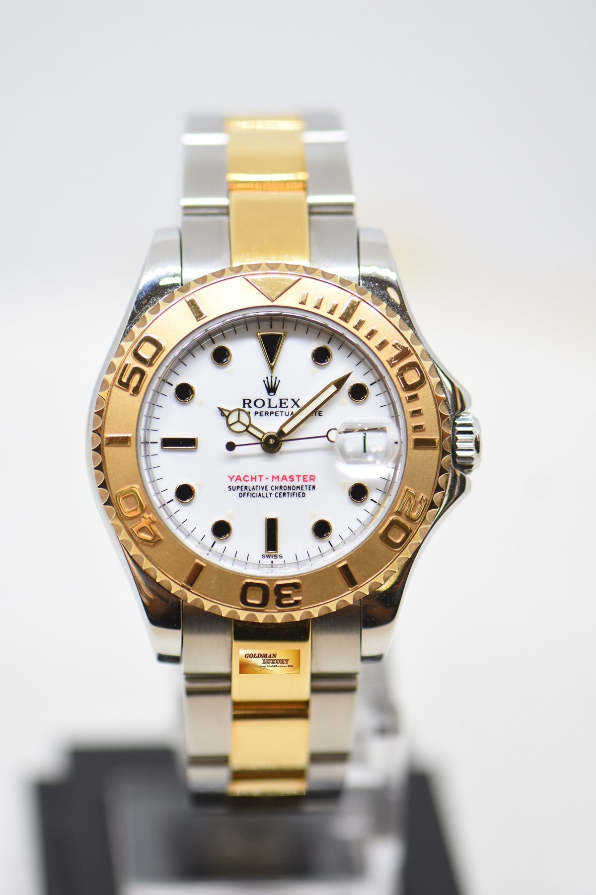 [SOLD] ROLEX OYSTER PERPETUAL YACHT-MASTER 35mm HALF-GOLD WHITE ONYX DIAL 68623 (MINT)
