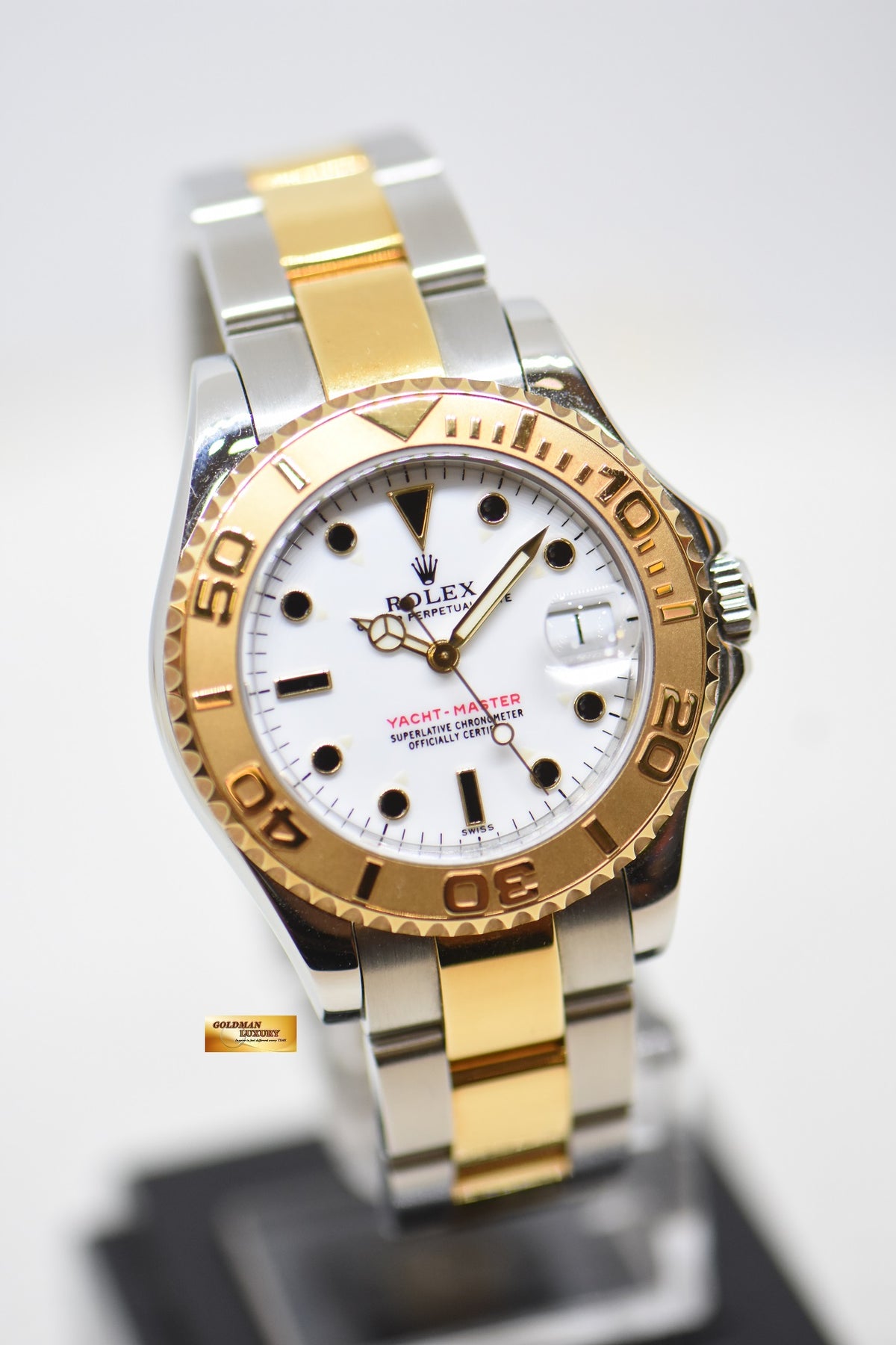 [SOLD] ROLEX OYSTER PERPETUAL YACHT-MASTER 35mm HALF-GOLD WHITE ONYX DIAL 68623 (MINT)