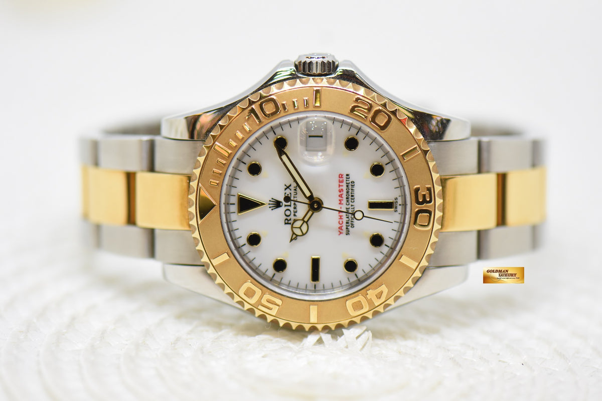 [SOLD] ROLEX OYSTER PERPETUAL YACHT-MASTER 35mm HALF-GOLD WHITE ONYX DIAL 68623 (MINT)