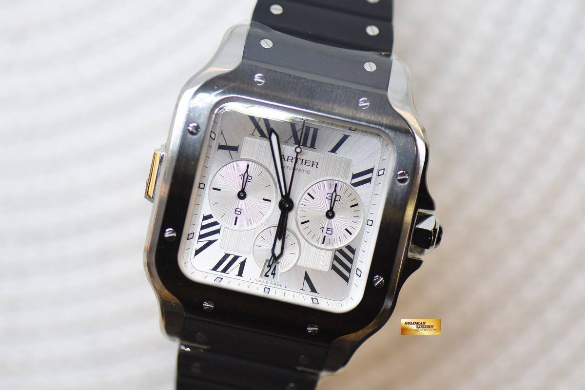 [SOLD] SANTOS De CARTIER CHRONOGRAPH XL ADLC / STEEL RUBBER / LEATHER AUTOMATIC WSSA0017 (NEW-UNWORN)
