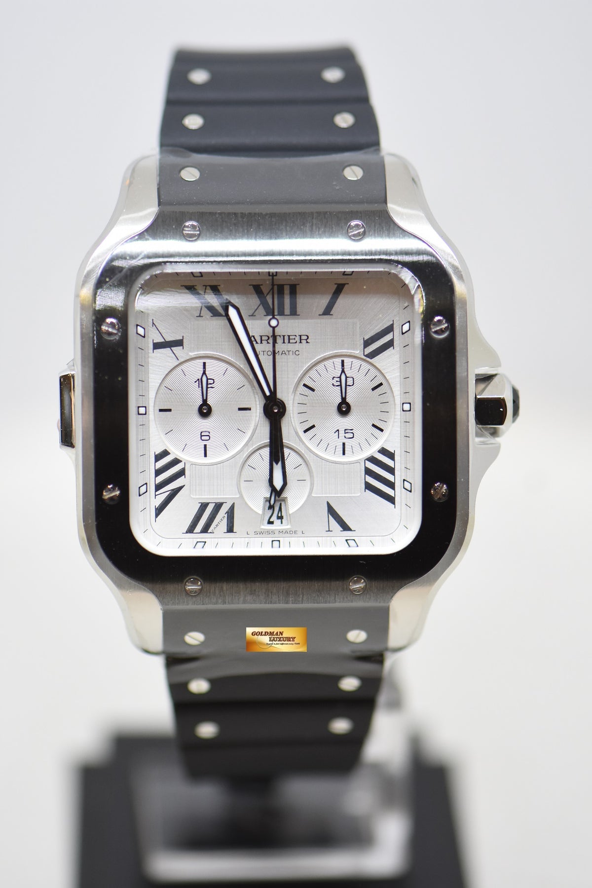 [SOLD] SANTOS De CARTIER CHRONOGRAPH XL ADLC / STEEL RUBBER / LEATHER AUTOMATIC WSSA0017 (NEW-UNWORN)