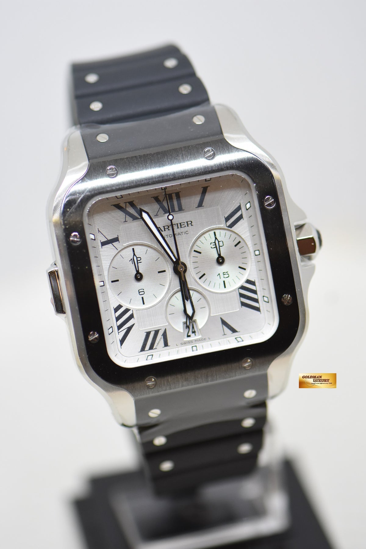 [SOLD] SANTOS De CARTIER CHRONOGRAPH XL ADLC / STEEL RUBBER / LEATHER AUTOMATIC WSSA0017 (NEW-UNWORN)