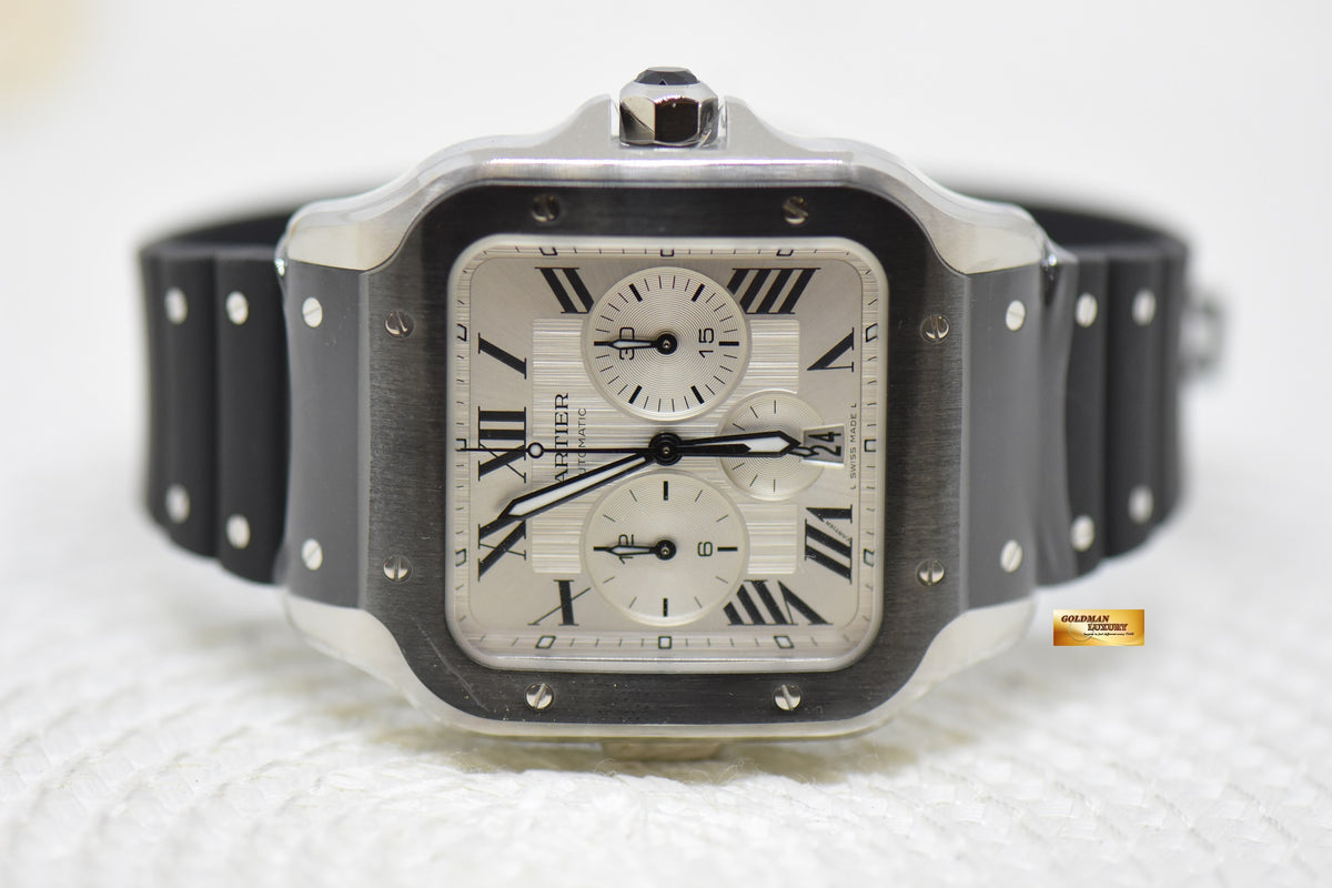 [SOLD] SANTOS De CARTIER CHRONOGRAPH XL ADLC / STEEL RUBBER / LEATHER AUTOMATIC WSSA0017 (NEW-UNWORN)
