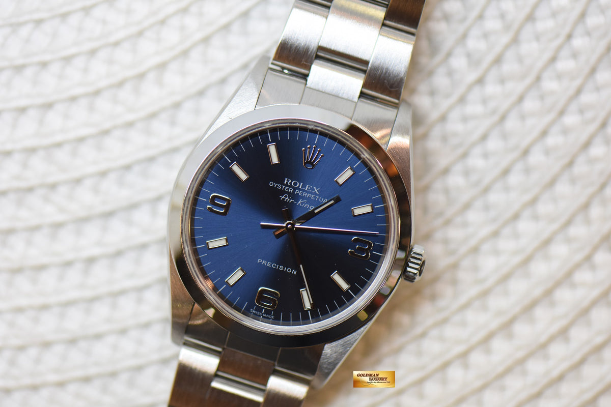 [SOLD] ROLEX OYSTER PERPETUAL AIR-KING 34mm PRECISION STEEL BLUE DIAL 14000 (MINT)