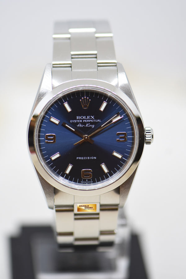 [SOLD] ROLEX OYSTER PERPETUAL AIR-KING 34mm PRECISION STEEL BLUE DIAL 14000 (MINT)