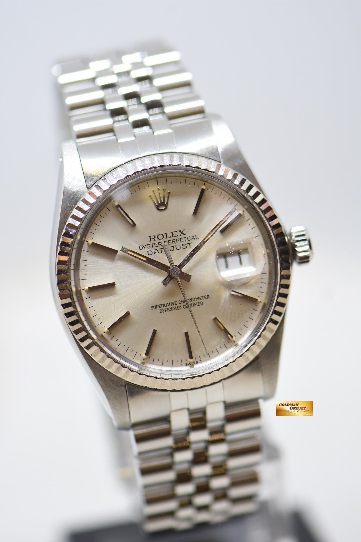 [SOLD] ROLEX OYSTER DATEJUST 36mm STEEL IN JUBILEE SILVER TRITIUM DIAL 16014 (QUICKSET-DIAL) (MINT)