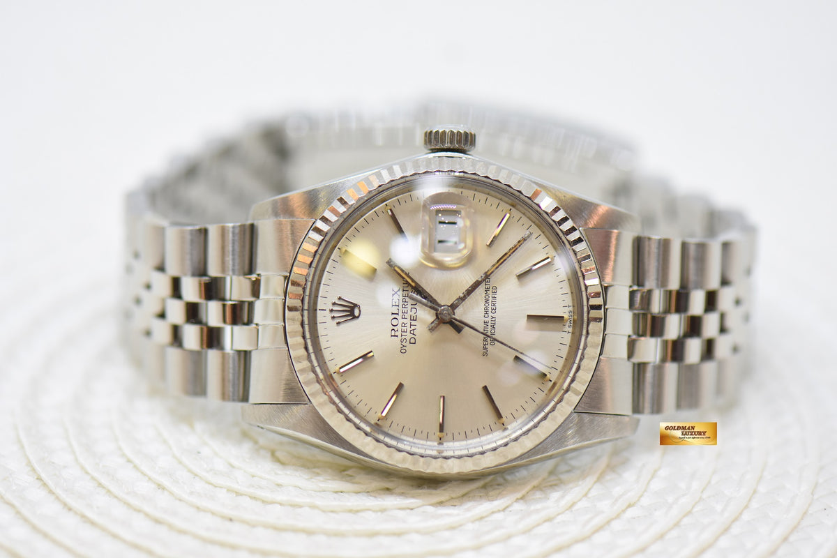 [SOLD] ROLEX OYSTER DATEJUST 36mm STEEL IN JUBILEE SILVER TRITIUM DIAL 16014 (QUICKSET-DIAL) (MINT)