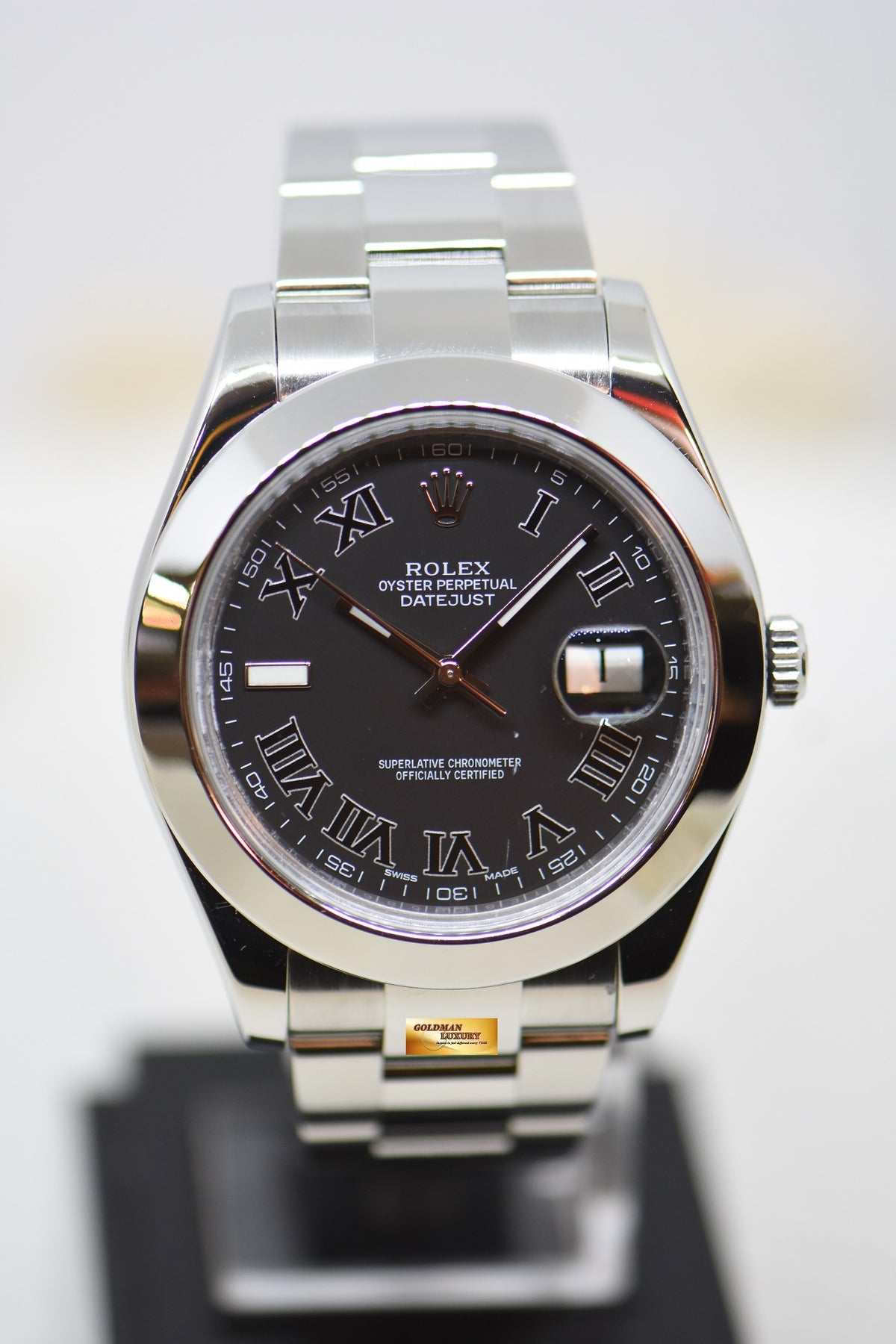 [SOLD] ROLEX OYSTER PERPETUAL DATEJUST II 41mm STEEL IN OYSTER BRACELET BLACK ROMAN 116300 (MINT)