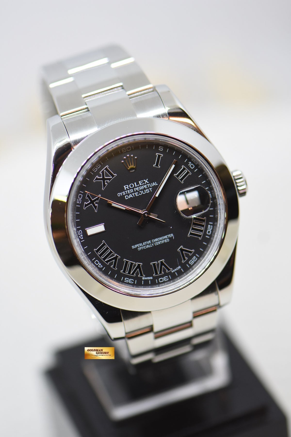 [SOLD] ROLEX OYSTER PERPETUAL DATEJUST II 41mm STEEL IN OYSTER BRACELET BLACK ROMAN 116300 (MINT)