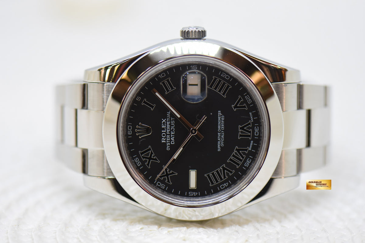 [SOLD] ROLEX OYSTER PERPETUAL DATEJUST II 41mm STEEL IN OYSTER BRACELET BLACK ROMAN 116300 (MINT)