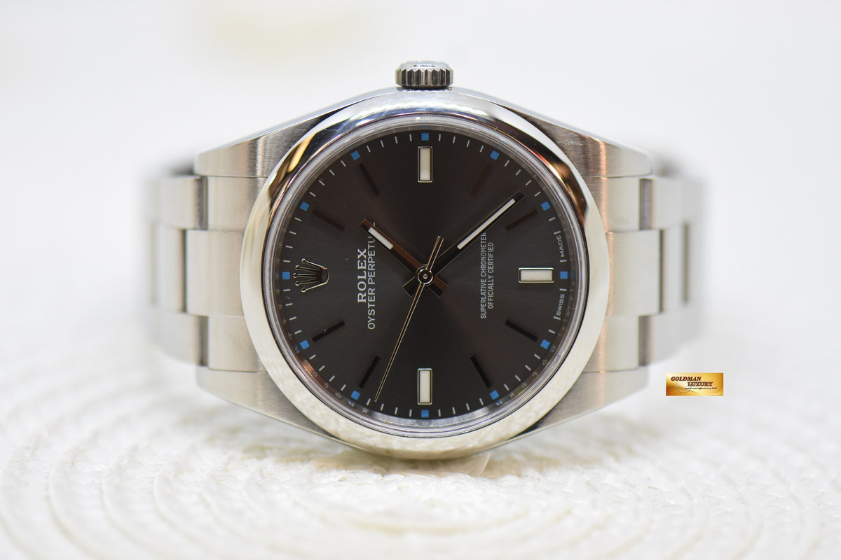 [SOLD] ROLEX OYSTER PERPETUAL 39mm STEEL IN OYSTER BRACELET DARK RHODIUM DIAL 114300 (MINT)