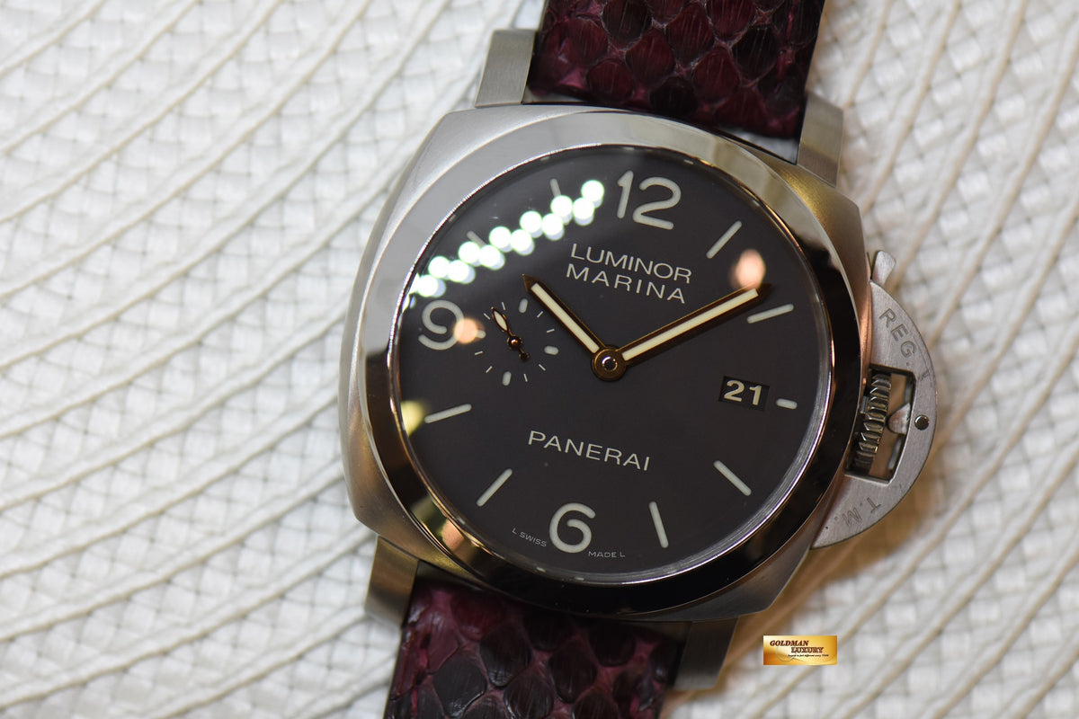 [SOLD] PANERAI LUMINOR MARINA 1950 TITANIUM CASE  44mm TOBACCO BROWN DIAL P.9000 AUTOMATIC PAM 351 (MINT)