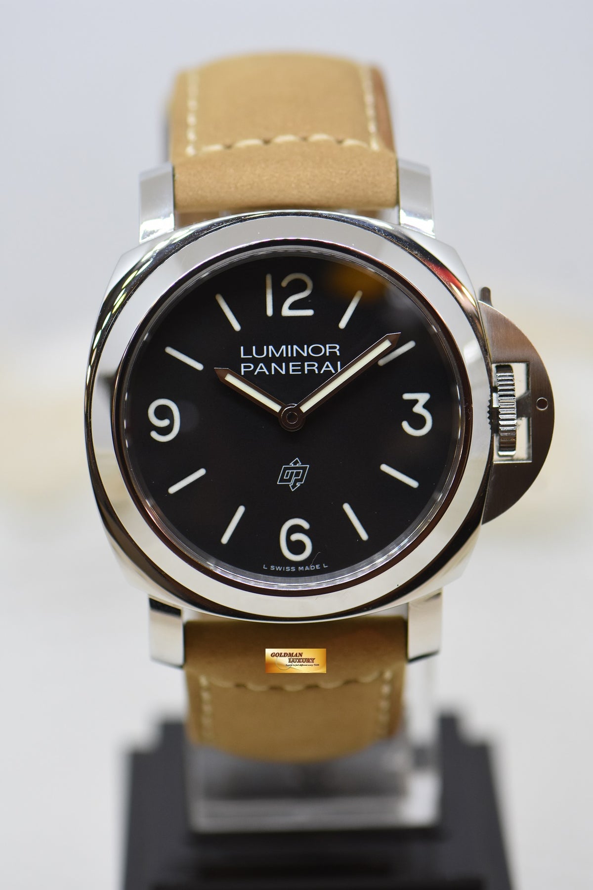 [SOLD] PANERAI LUMINOR BASE 44mm STEEL IN LEATHER BLACK 369 DIAL MANUAL WINDING PAM 1086 (LNIB)
